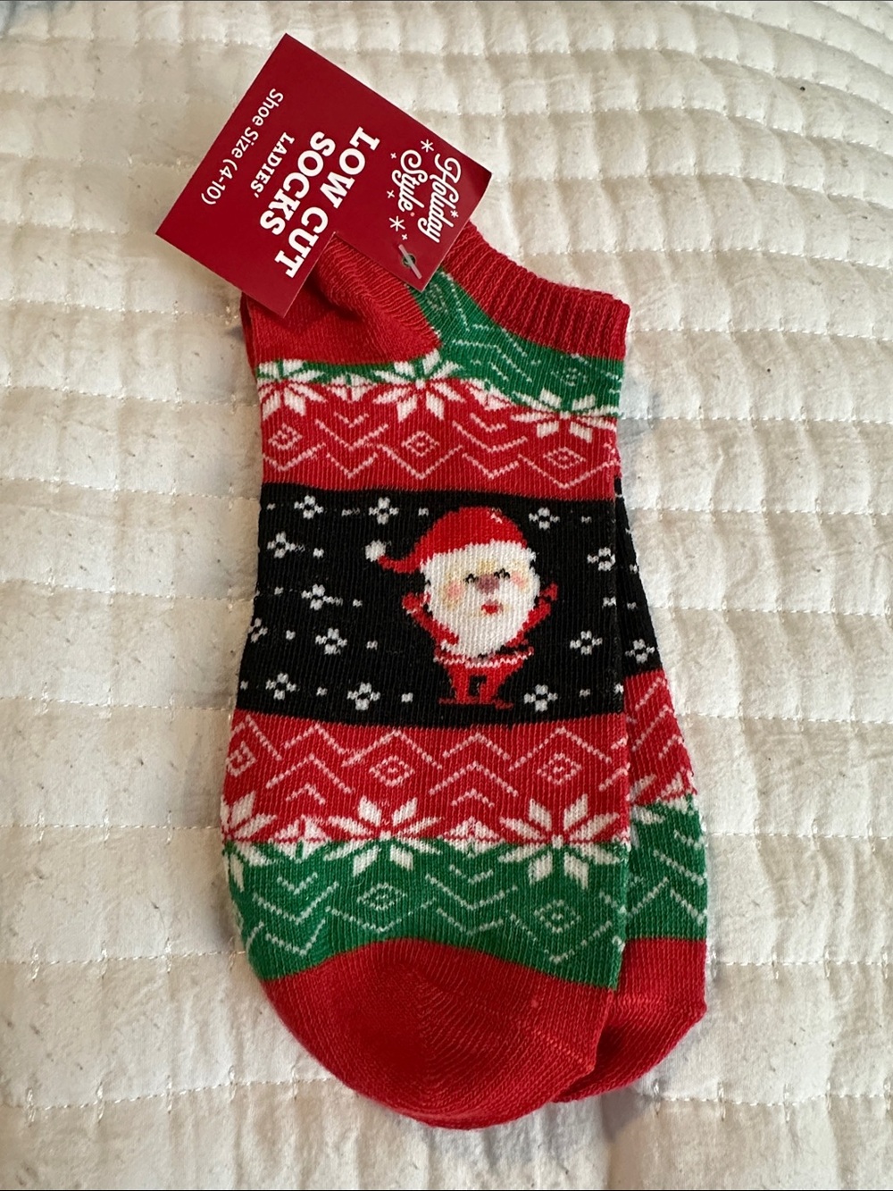 Source Unknown Red Green Black Santa Low Cut Socks